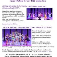 AUDITIONS FOR 2022- Juniors & Dancers THIS SUNDAY